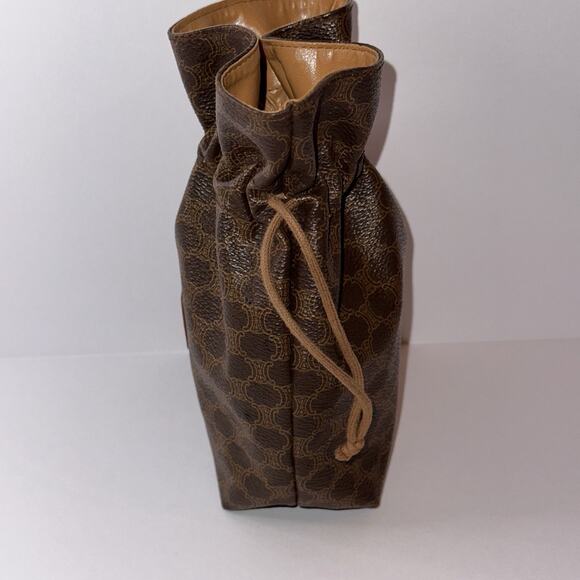 CELINE Macadam Triomphe Mini Bucket Bag Drawstring Brown PVC Vintage Authentic - Picture 5 of 10